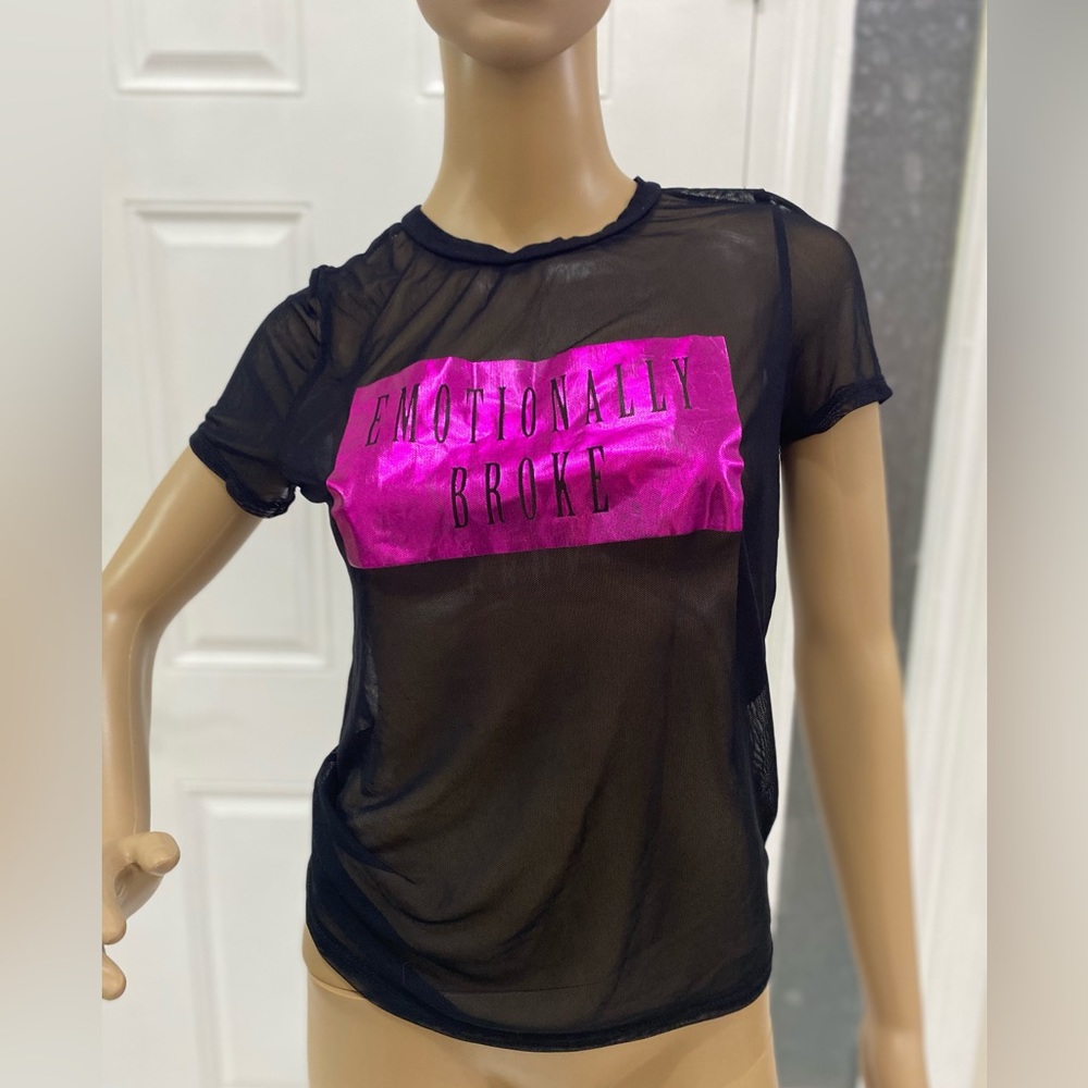 Sexy slogan mesh short sleeve tee t-shirt size S